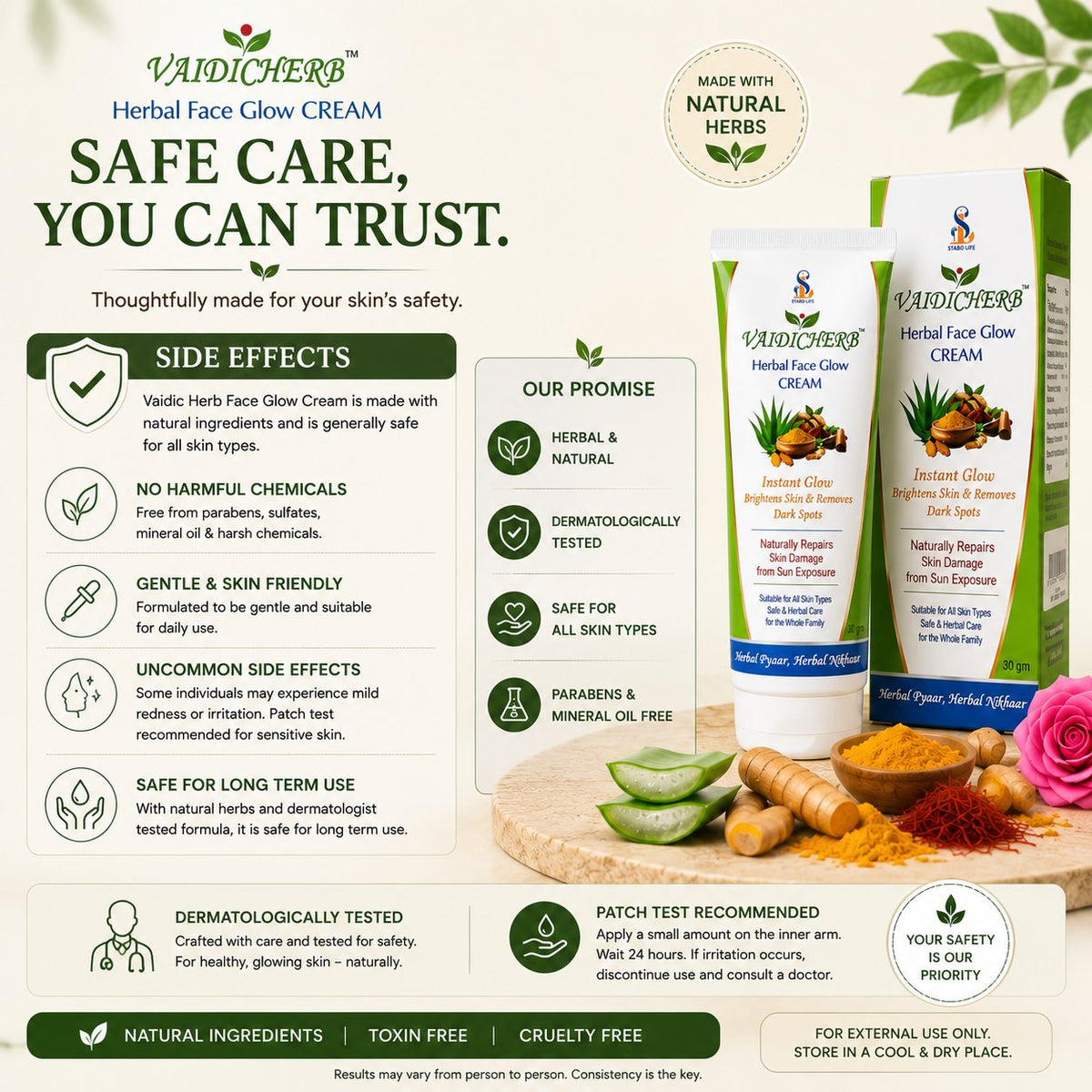 VaidicHerb Herbal Skin Repair Cream — safe care, dermatologically tested