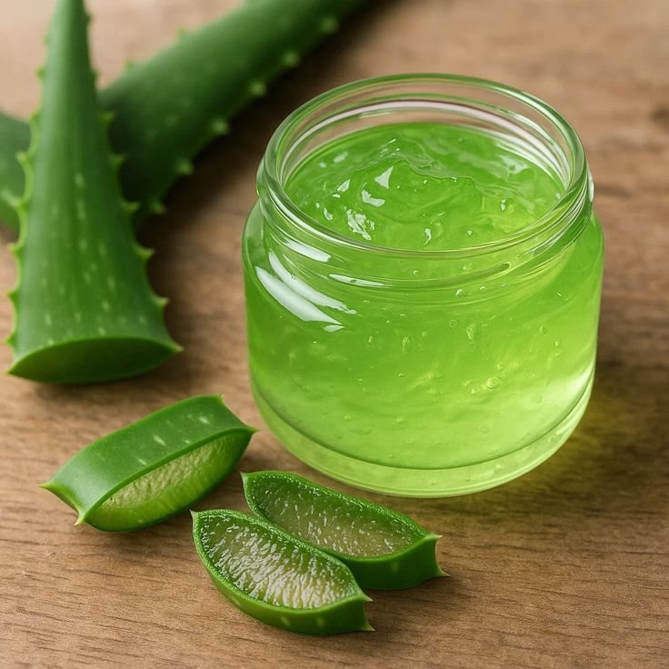 Fresh aloe vera leaves and gel
